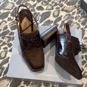 Antonio Melani Women's Brown Leather/Fabric heels